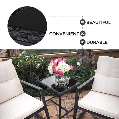 Set da bistrot a dondolo in vimini nero/marrone da 3 pezzi per patio esterno Pheap di Havenside Home