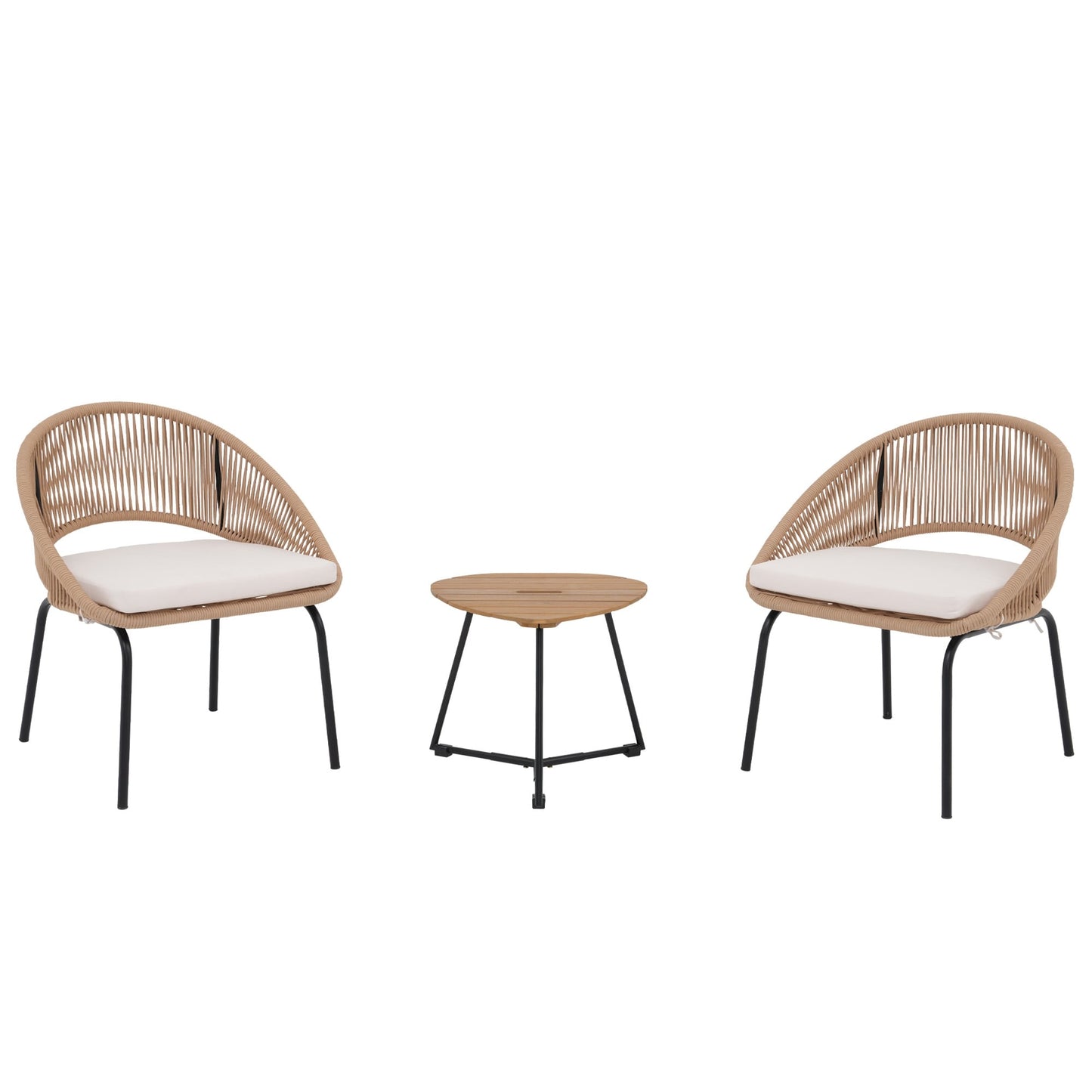 Set da salotto moderno con 3 sedie imbottite in vimini per esterni