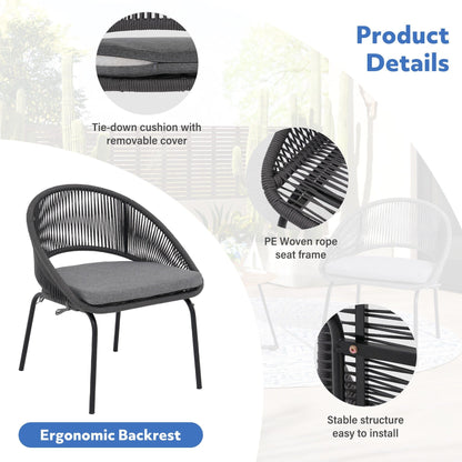 Set da salotto moderno con 3 sedie imbottite in vimini per esterni