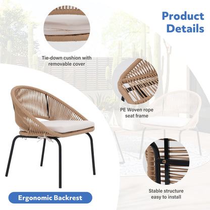 Set da salotto moderno con 3 sedie imbottite in vimini per esterni