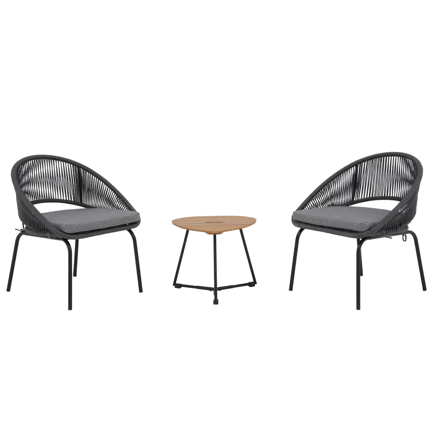 Set da salotto moderno con 3 sedie imbottite in vimini per esterni