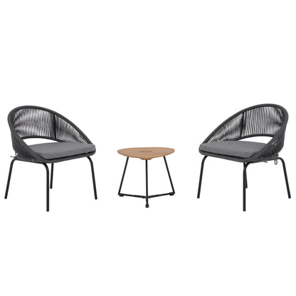 Set da salotto moderno con 3 sedie imbottite in vimini per esterni