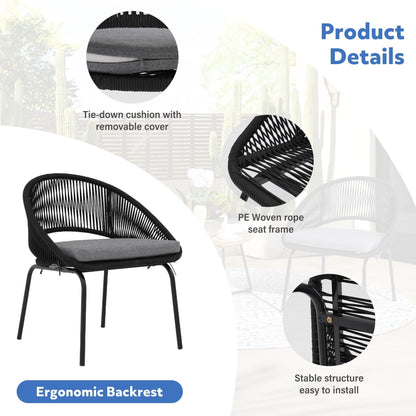 Set da salotto moderno con 3 sedie imbottite in vimini per esterni