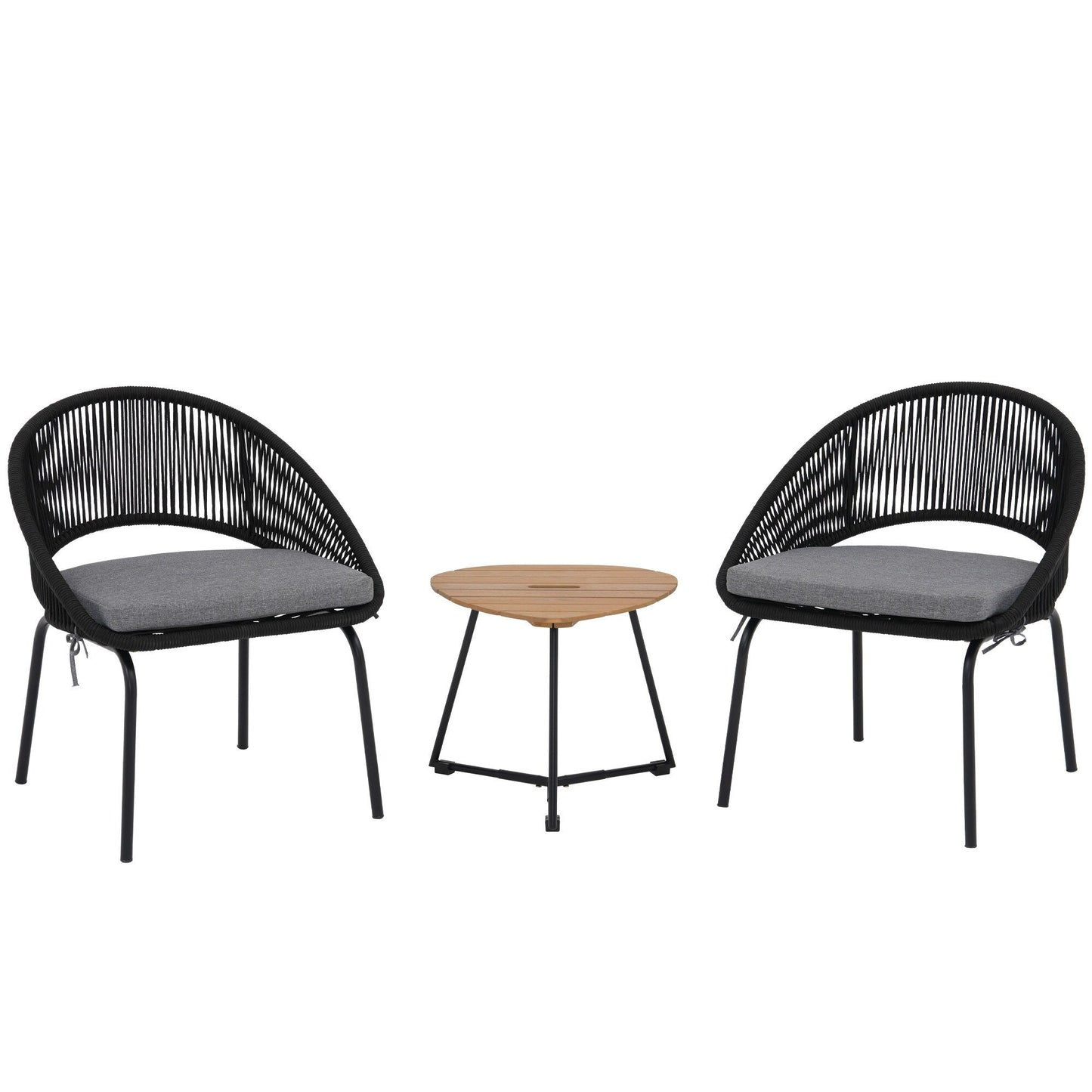 Set da salotto moderno con 3 sedie imbottite in vimini per esterni