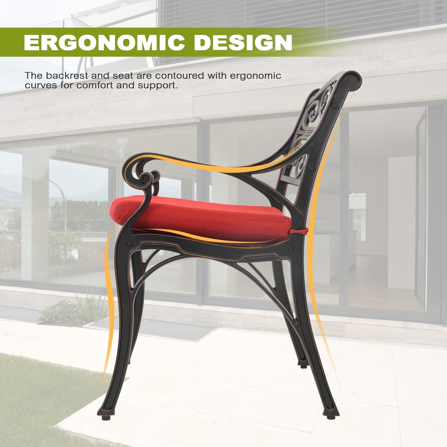 Set da bistrot da esterno in alluminio pressofuso da 3 pezzi con foro per ombrellone da 2''