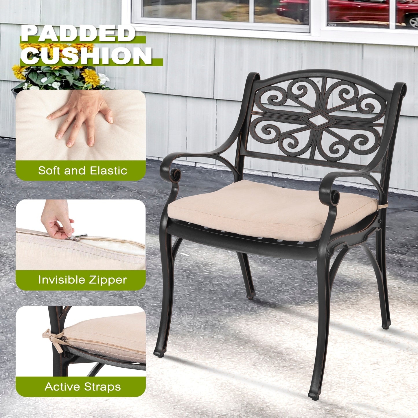 Set da bistrot da esterno in alluminio pressofuso da 3 pezzi con foro per ombrellone da 2''