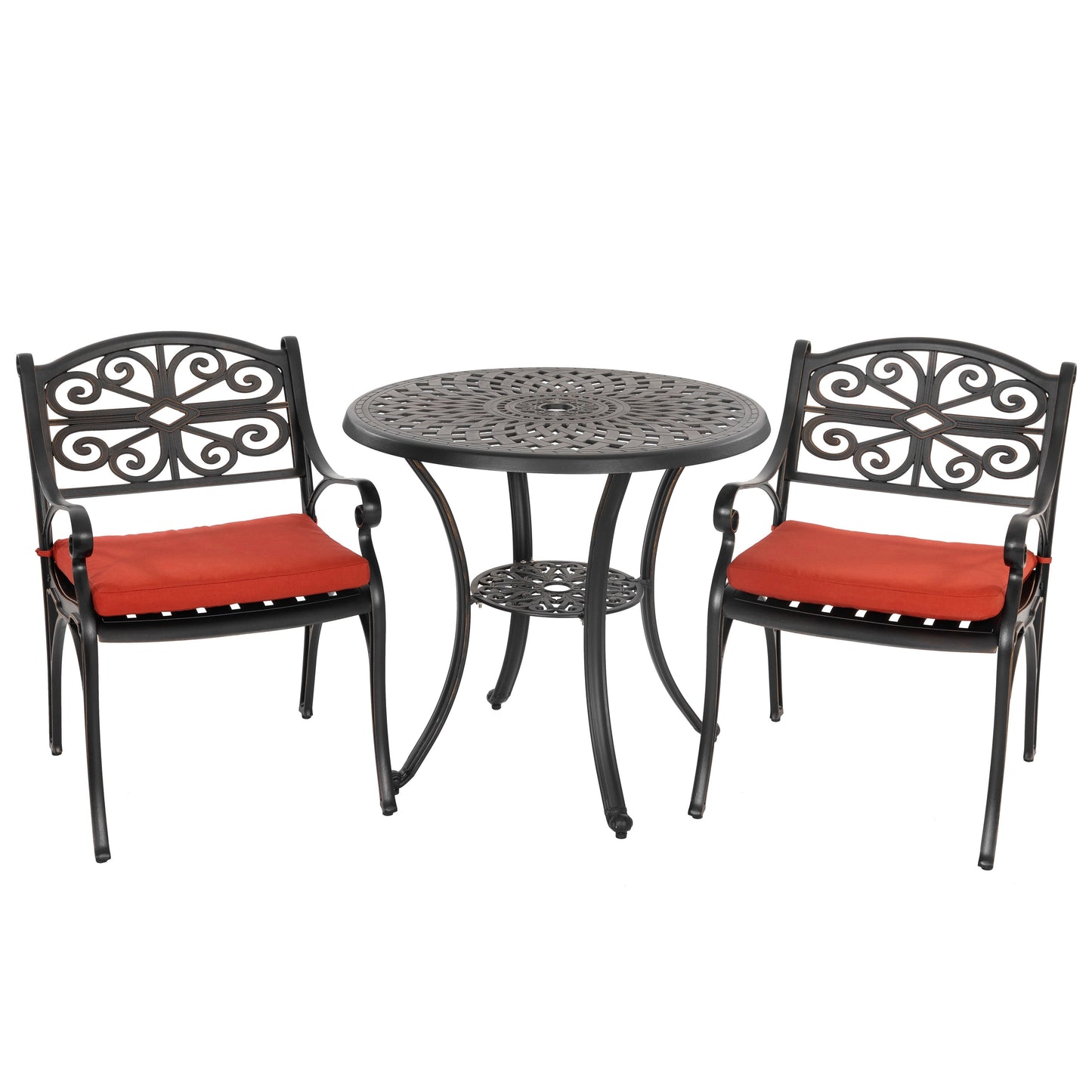 Set da bistrot da esterno in alluminio pressofuso da 3 pezzi con foro per ombrellone da 2''