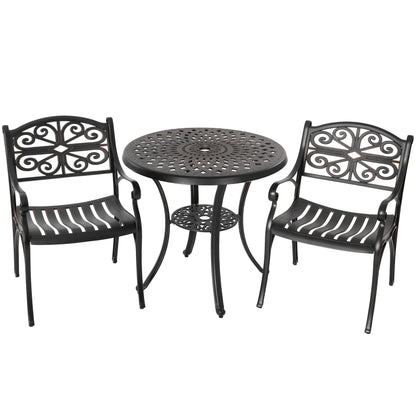 Set da bistrot da esterno in alluminio pressofuso da 3 pezzi con foro per ombrellone da 2''