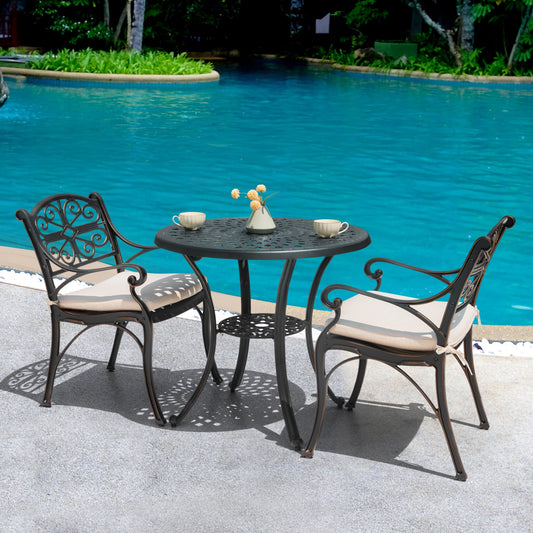 Set da bistrot da esterno in alluminio pressofuso da 3 pezzi con foro per ombrellone da 2''