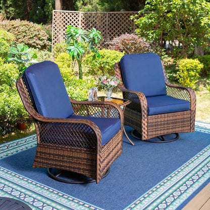 Set di 3 sedie a dondolo girevoli in rattan e vimini Clarese per esterni di Havenside Home