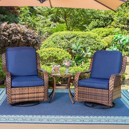 Set di 3 sedie a dondolo girevoli in rattan e vimini Clarese per esterni di Havenside Home