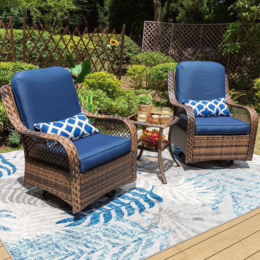 Set di 3 sedie a dondolo girevoli in rattan e vimini Clarese per esterni di Havenside Home
