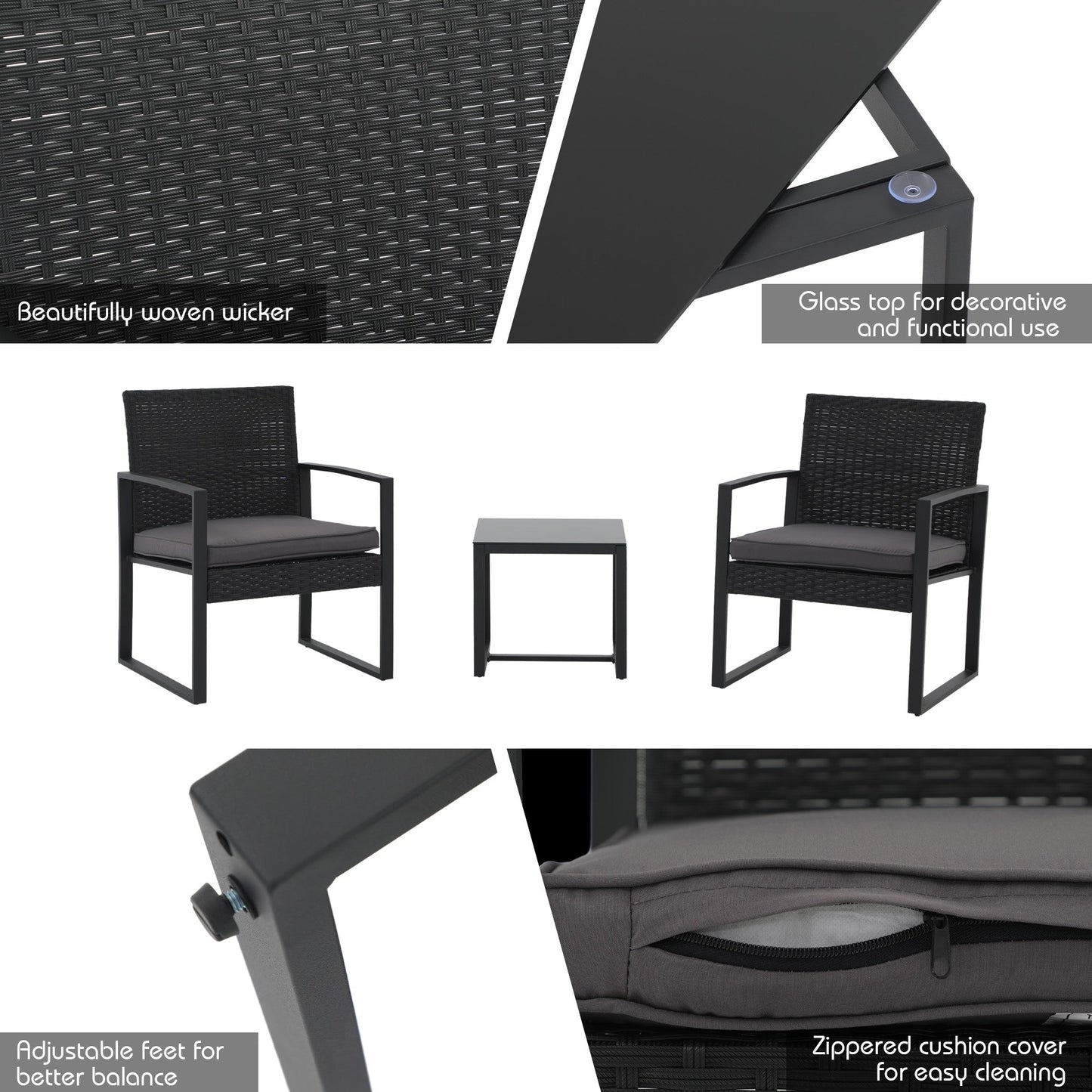 Set da esterno in vimini da 3 pezzi con cuscini - N/D