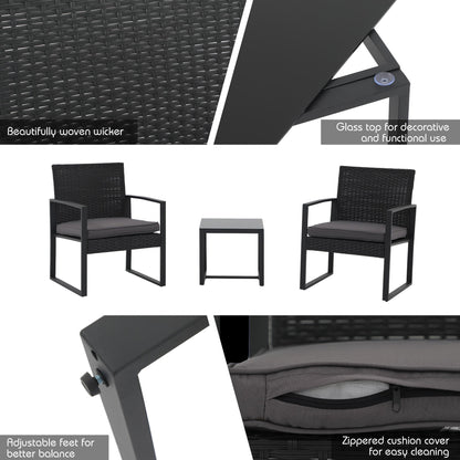 Set da esterno in vimini da 3 pezzi con cuscini - N/D