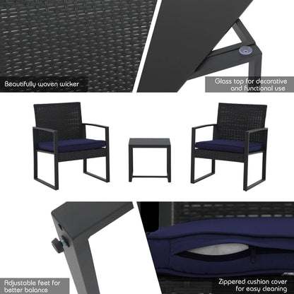 Set da esterno in vimini da 3 pezzi con cuscini - N/D