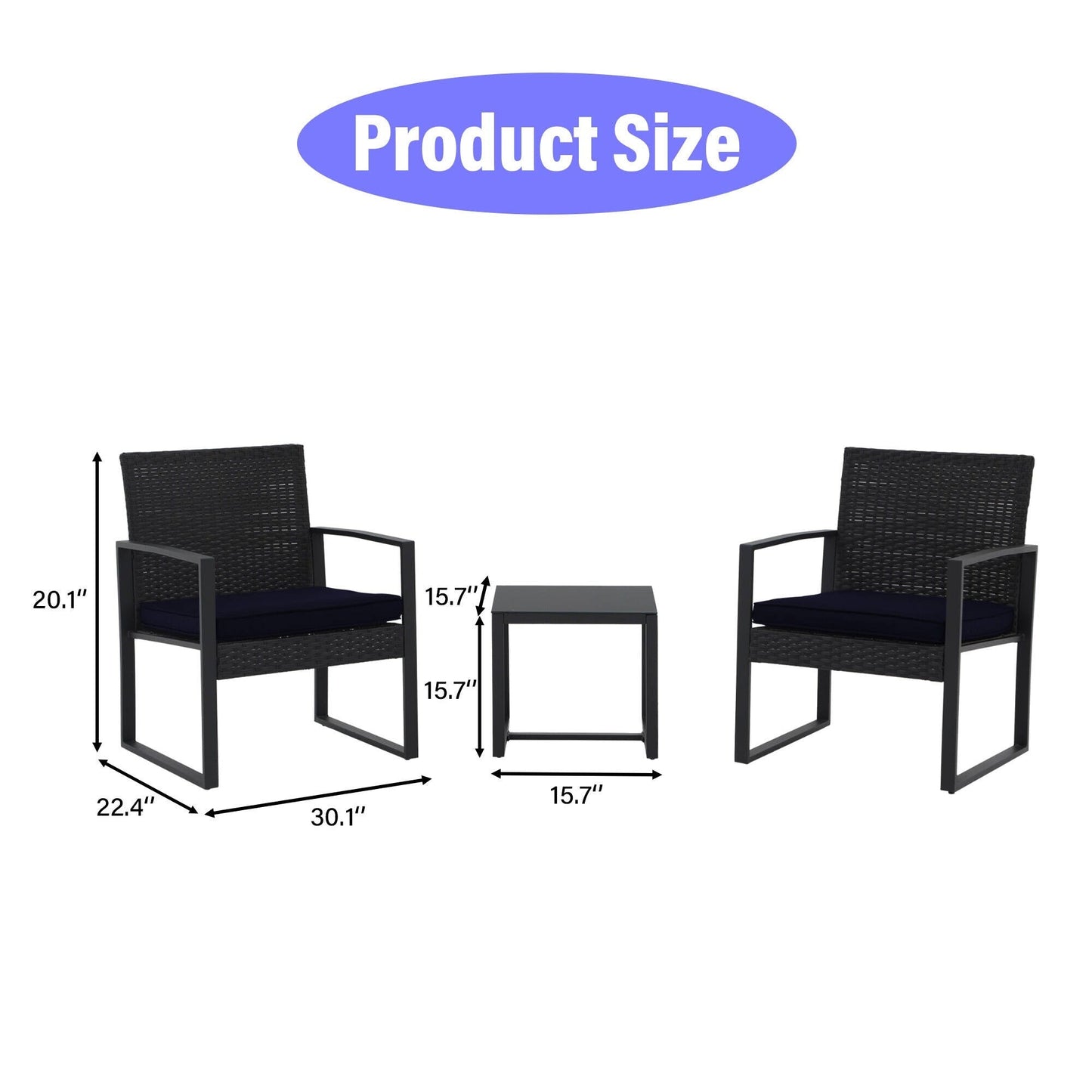 Set da esterno in vimini da 3 pezzi con cuscini - N/D