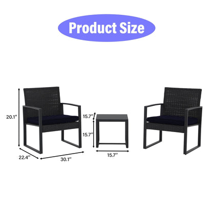 Set da esterno in vimini da 3 pezzi con cuscini - N/D