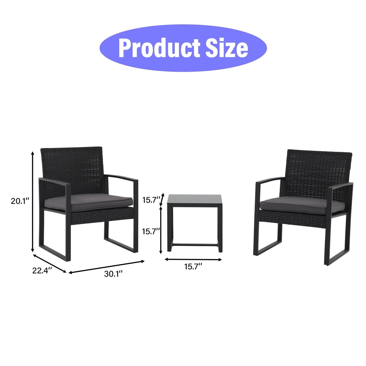 Set da esterno in vimini da 3 pezzi con cuscini - N/D