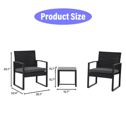 Set da esterno in vimini da 3 pezzi con cuscini - N/D