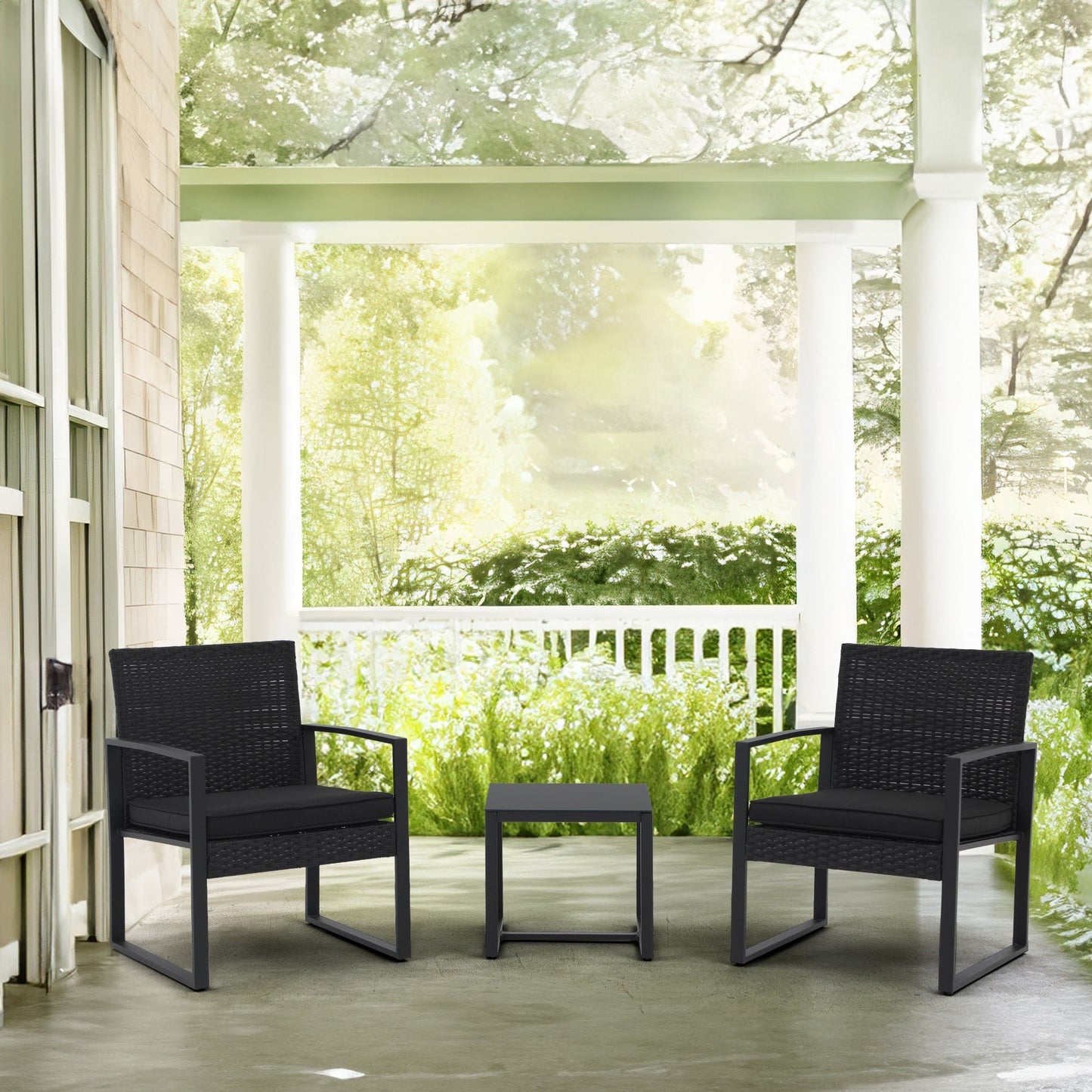 Set da esterno in vimini da 3 pezzi con cuscini - N/D