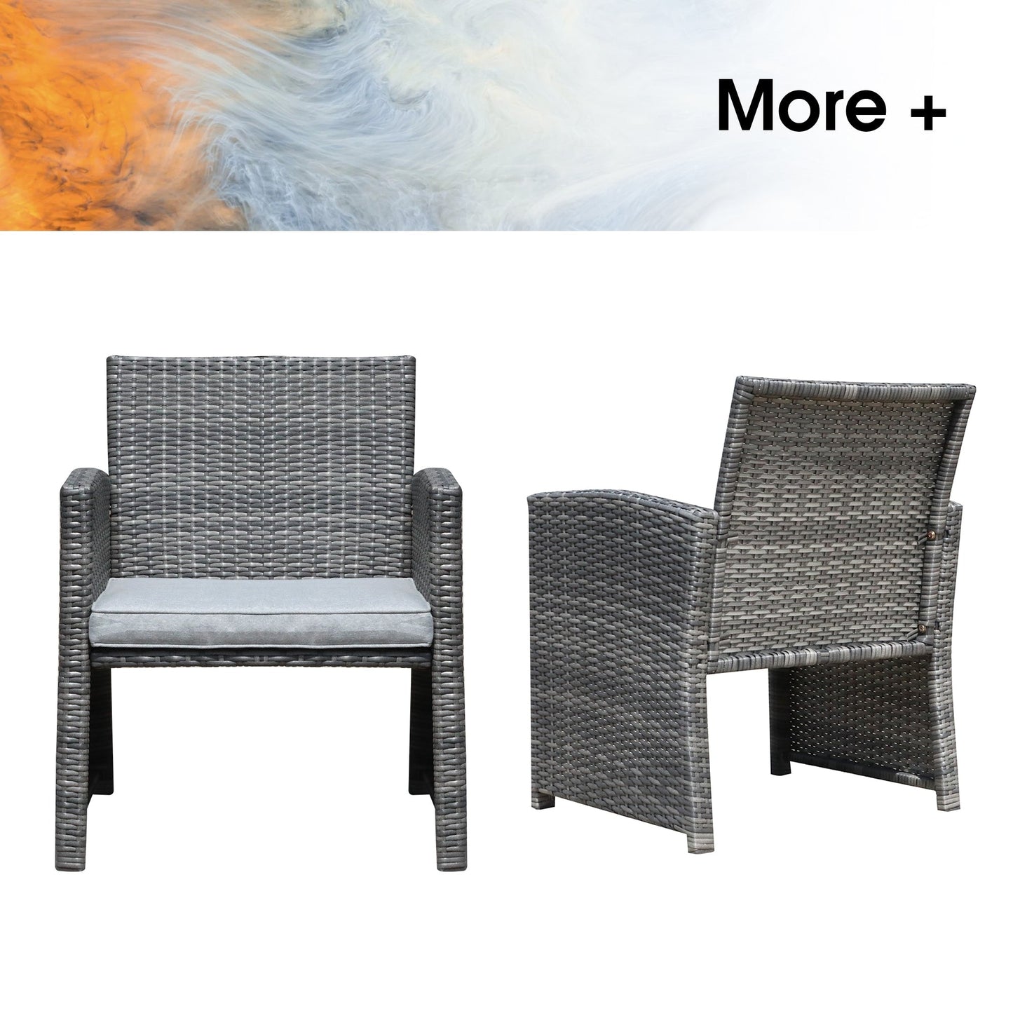 Set da bistrot in vimini da 3 pezzi per patio, sedia imbottita e tavolino laterale