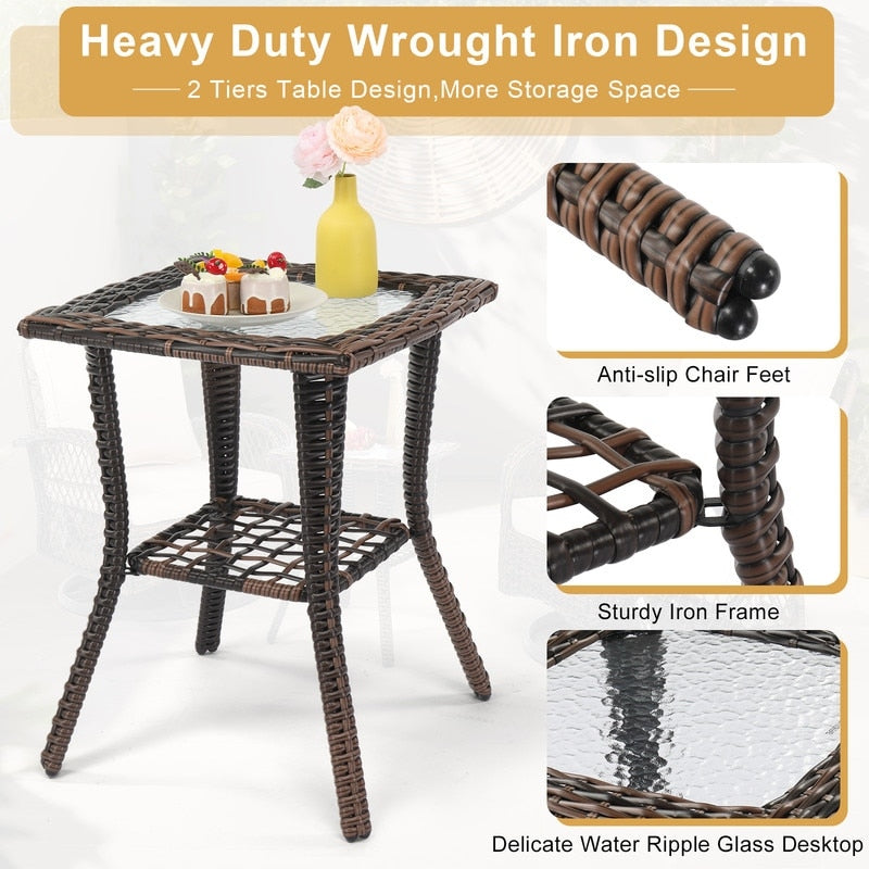 Set da conversazione girevole in vimini da esterno 3 pezzi