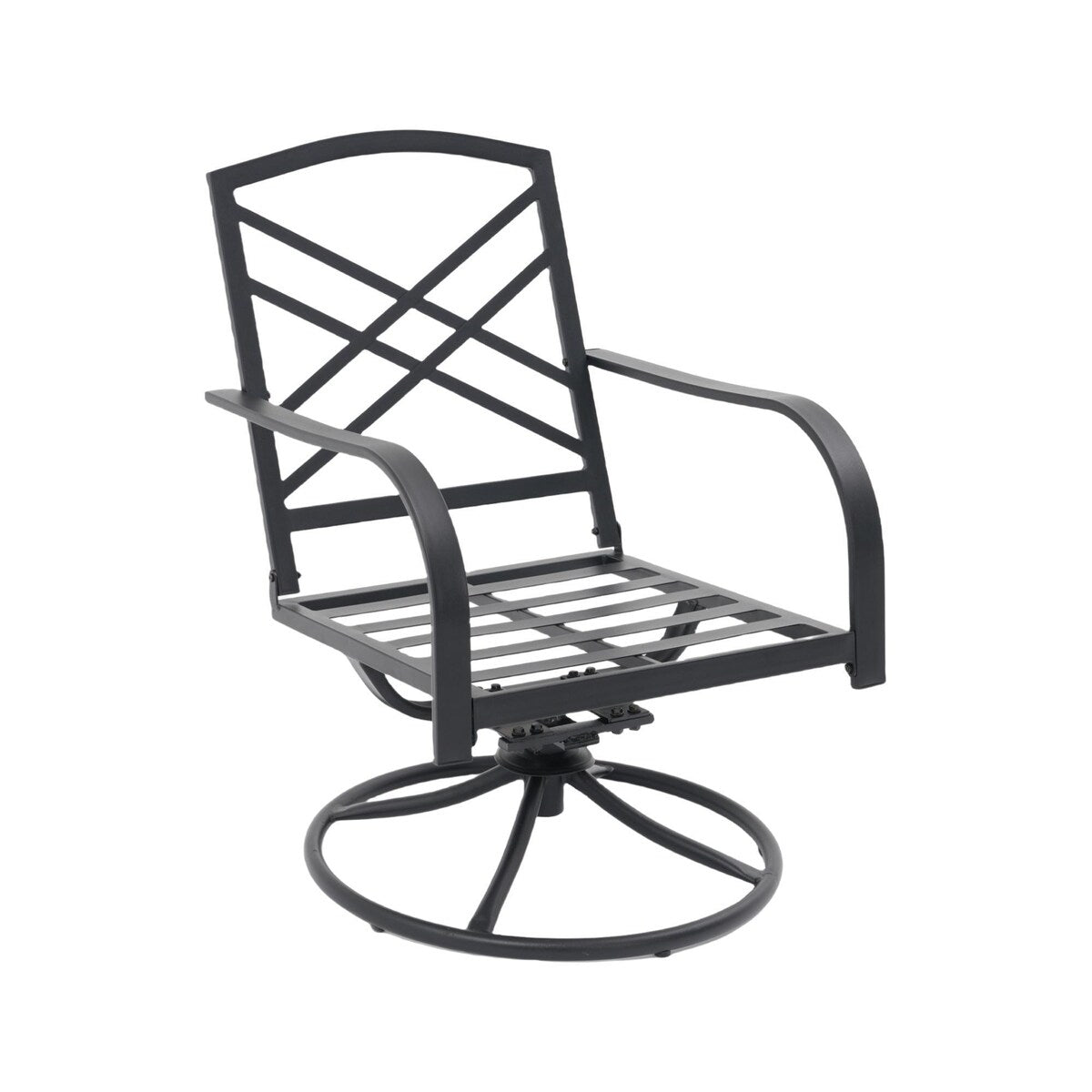 Gruppo di sedute da esterno per 4 persone, sedia girevole da patio con cuscini, tavolo in vetro temperato