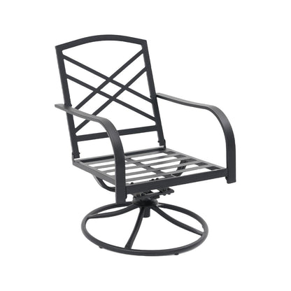 Gruppo di sedute da esterno per 4 persone, sedia girevole da patio con cuscini, tavolo in vetro temperato