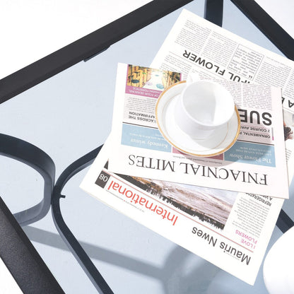 Gruppo di sedute da esterno per 4 persone, sedia girevole da patio con cuscini, tavolo in vetro temperato