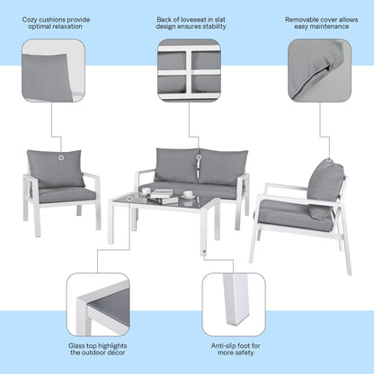 Set da conversazione in alluminio imbottito da esterno, 4 pezzi