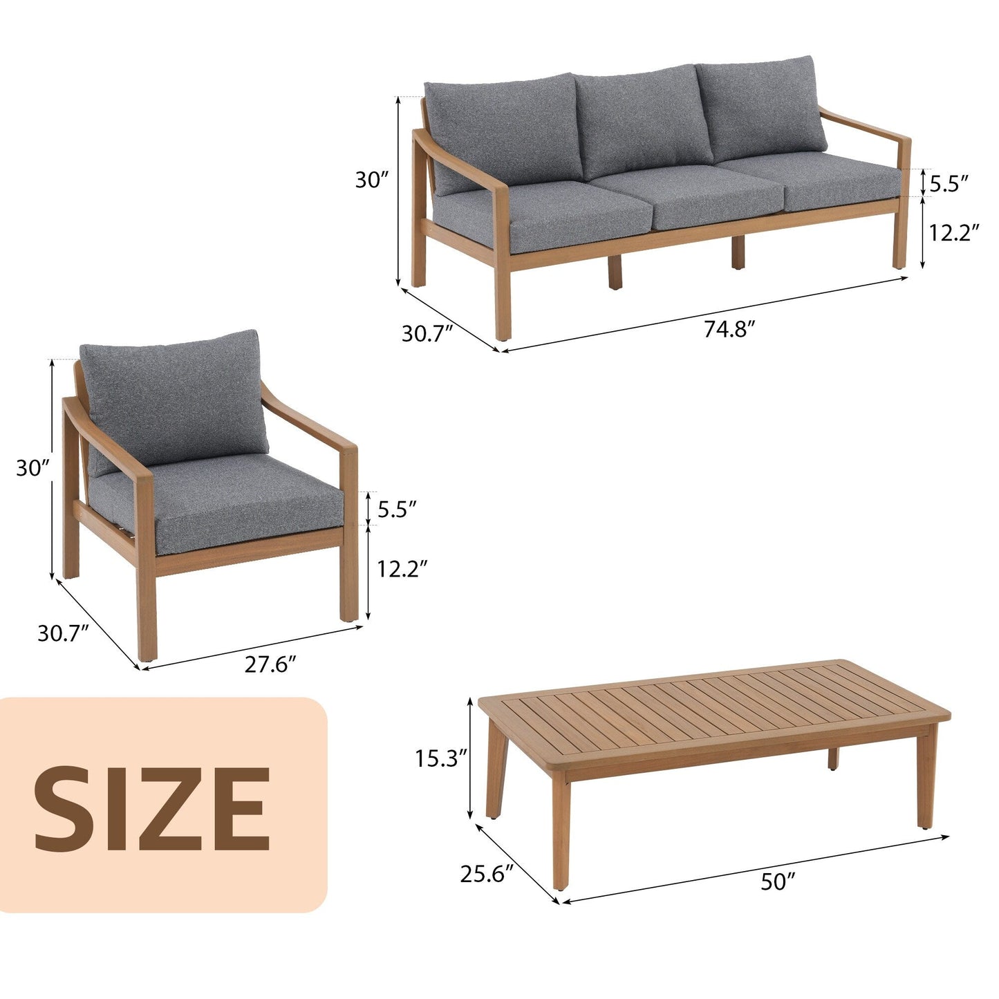 Set di 4 sedie in legno per esterni con tavolo
