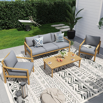 Set di 4 sedie in legno per esterni con tavolo