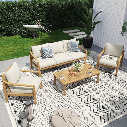 Set di 4 sedie in legno per esterni con tavolo