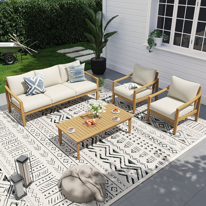 Set di 4 sedie in legno per esterni con tavolo