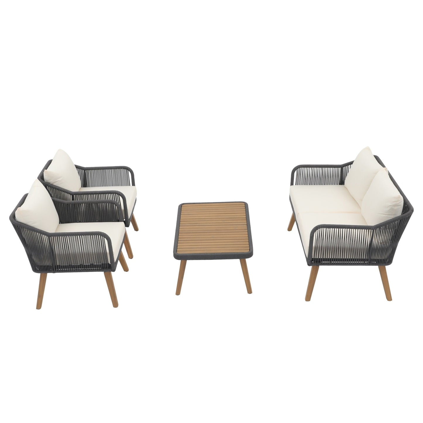 Set da conversazione in corda da esterno, 4 pezzi, con cuscini