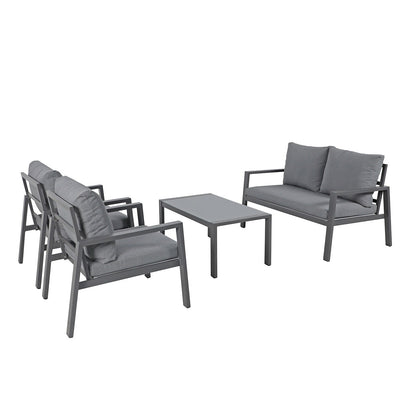 Set da conversazione in alluminio imbottito da esterno, 4 pezzi