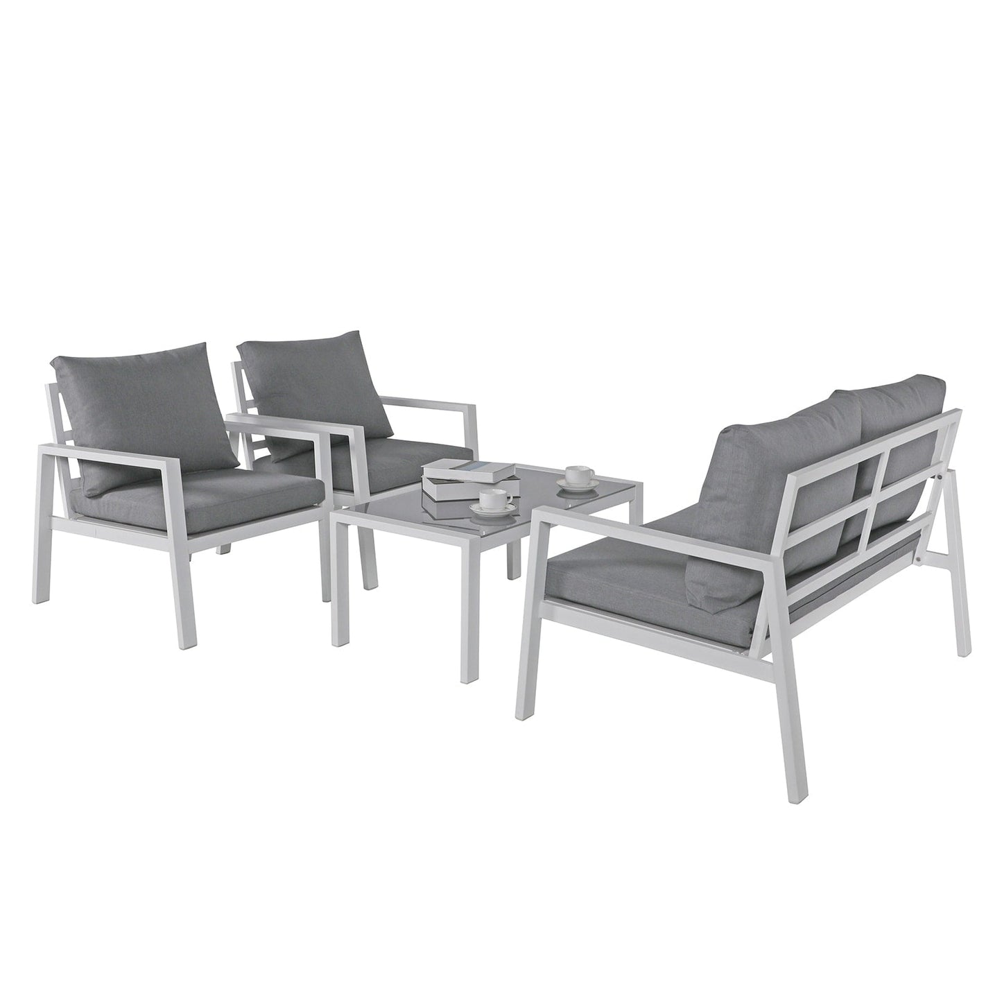 Set da conversazione in alluminio imbottito da esterno, 4 pezzi