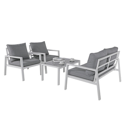 Set da conversazione in alluminio imbottito da esterno, 4 pezzi