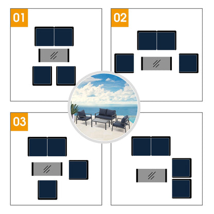 Set da conversazione in alluminio imbottito da esterno, 4 pezzi