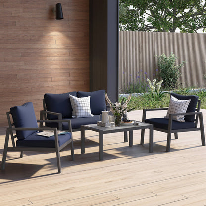 Set da conversazione in alluminio imbottito da esterno, 4 pezzi