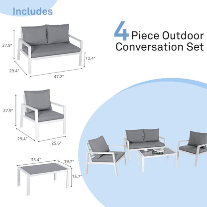 Set da conversazione in alluminio imbottito da esterno, 4 pezzi