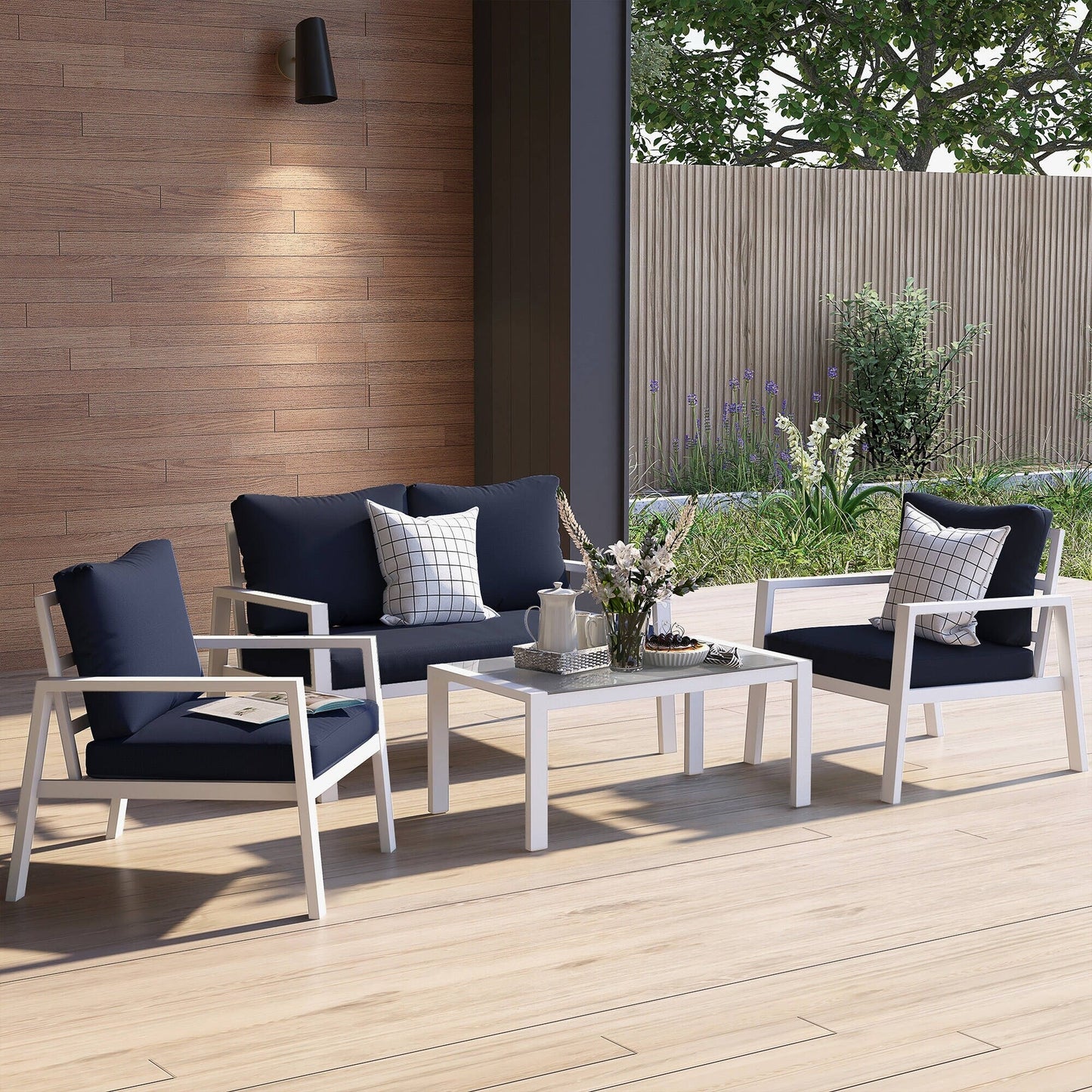 Set da conversazione in alluminio imbottito da esterno, 4 pezzi