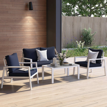 Set da conversazione in alluminio imbottito da esterno, 4 pezzi