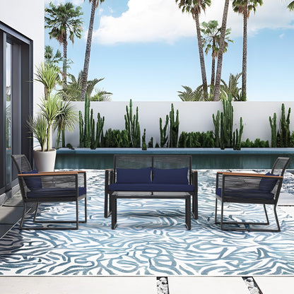 Set da conversazione in vimini da esterno, 4 pezzi