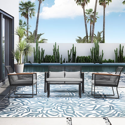 Set da conversazione in vimini da esterno, 4 pezzi