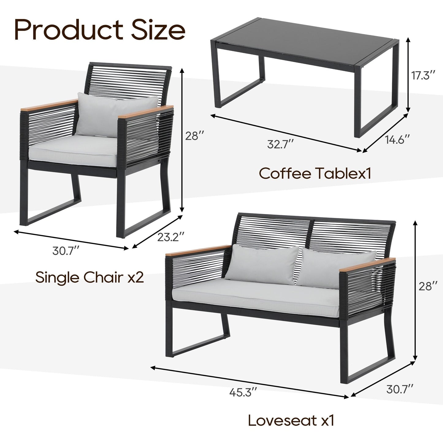 Set da conversazione in vimini da esterno, 4 pezzi