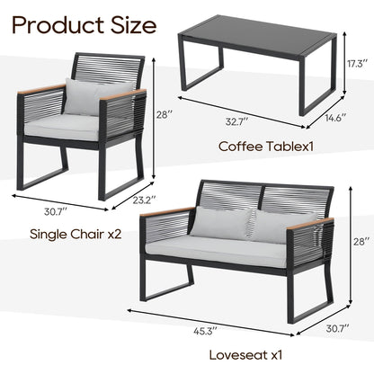 Set da conversazione in vimini da esterno, 4 pezzi