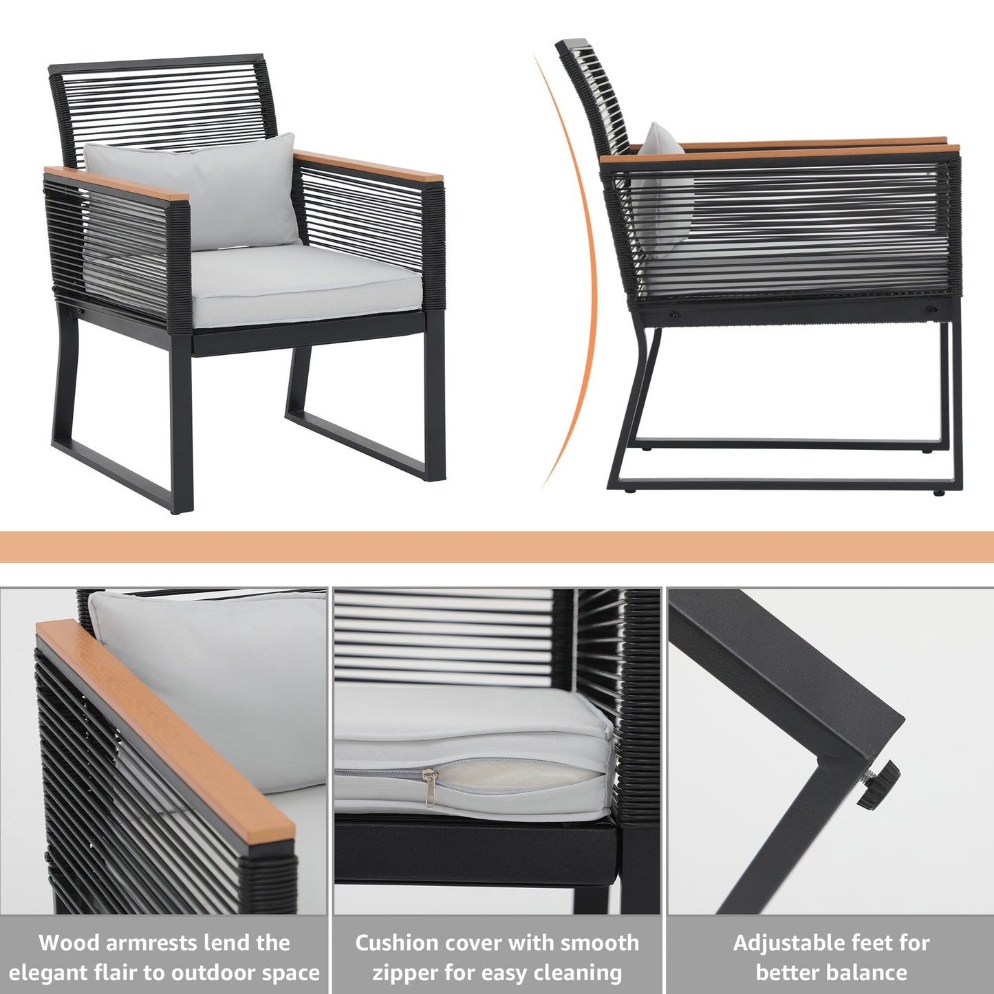 Set da conversazione in vimini da esterno, 4 pezzi