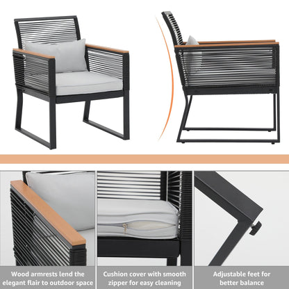 Set da conversazione in vimini da esterno, 4 pezzi