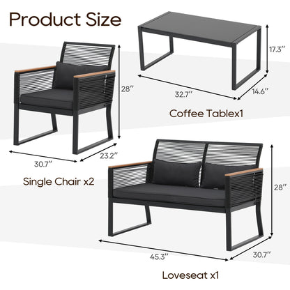 Set da conversazione in vimini da esterno, 4 pezzi